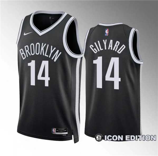 Men%27s Brooklyn Nets #14 Jacob Gilyard Black Draft Icon Edition Stitched Basketball Jersey Dzhi